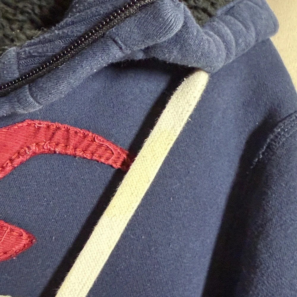 Y2K‎ Hollister Men’s Sherpa Lined Full Zip Collar Hoodie Navy Logo Size Small